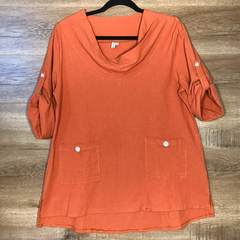 Misslook Lagenlook Rust Asymmetrical Blouse Top XL